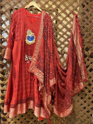 Shrinathji Print Anarkali Suit Set